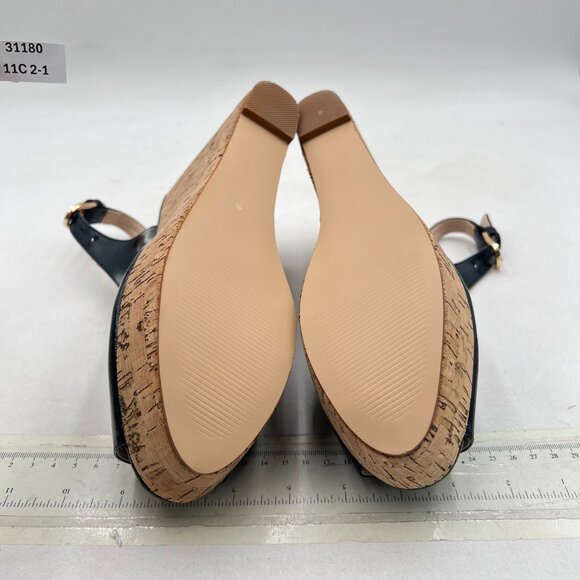 FSJ Black Peep Toe High Heel Wedge Sandals Slip on Cork Slingback Platform Pump - Picture 7 of 8